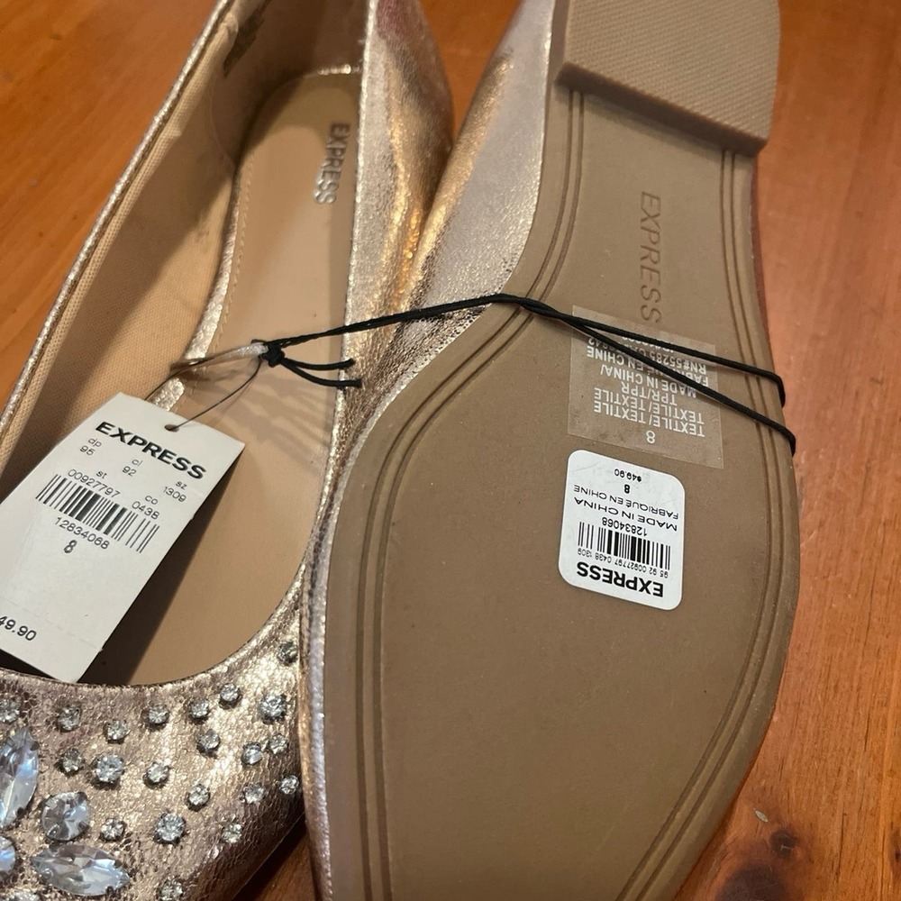 Express Rose Gold Embellished Pointed Toe Flats - Picture 3 of 3
